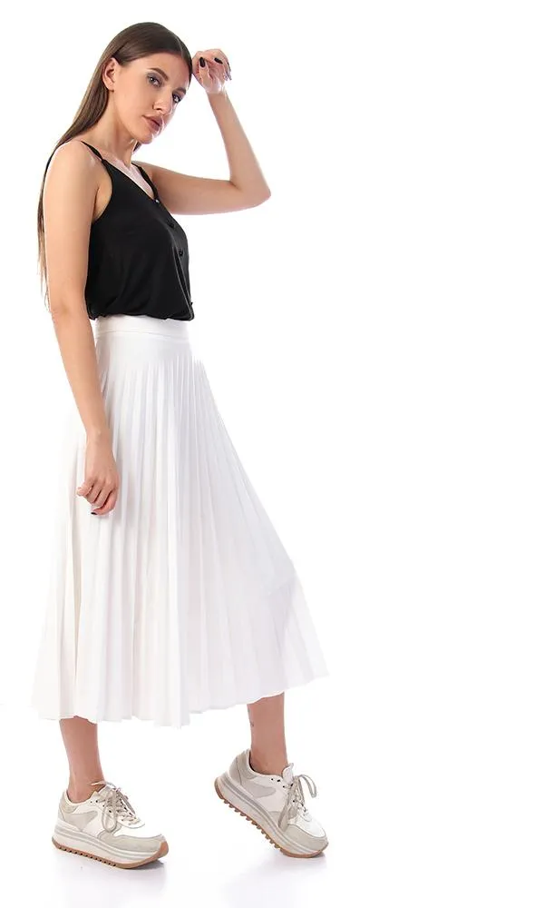 53489 Decorated Buttons With Spaghetti Straps Top - Black