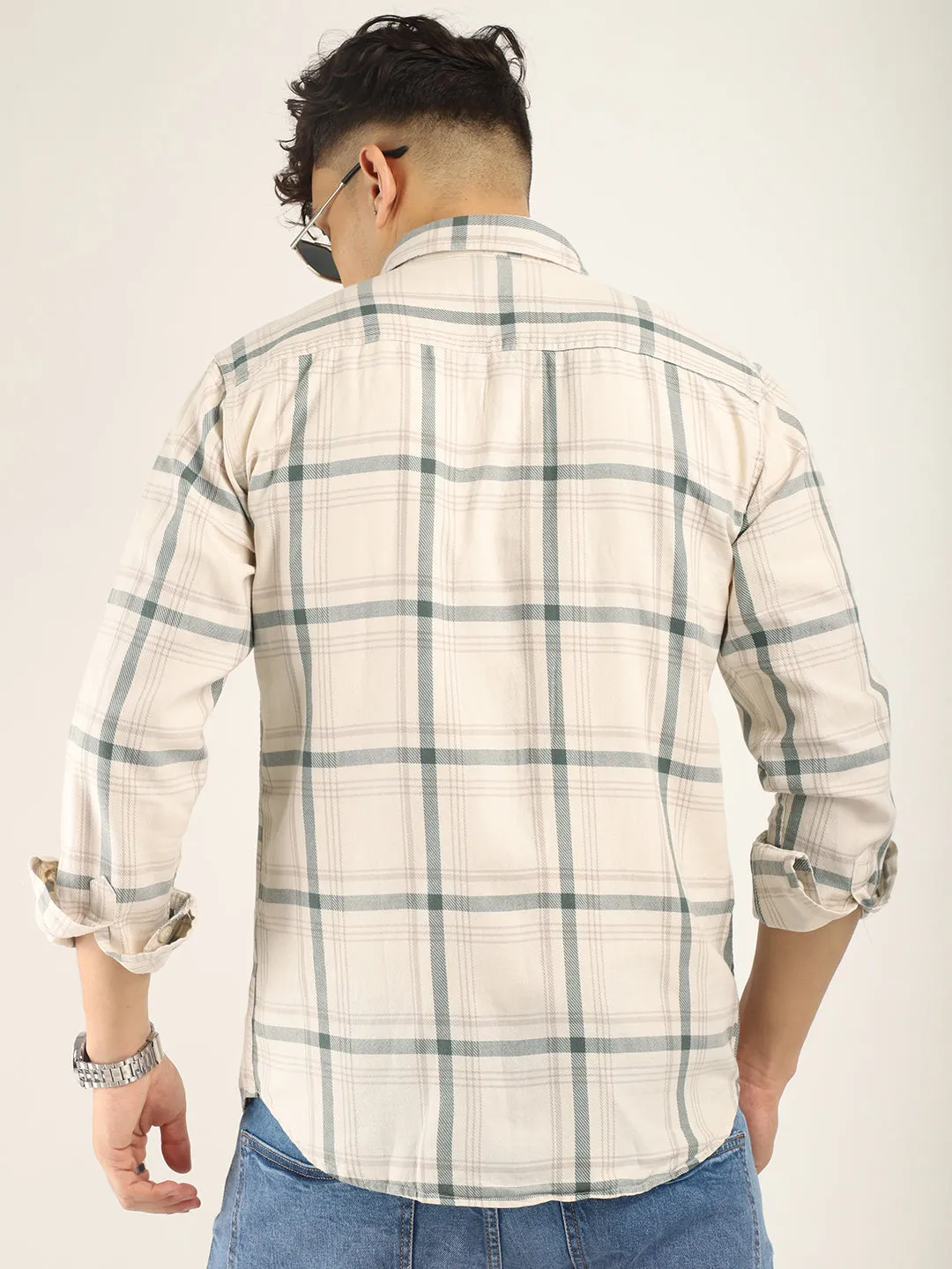 Alain Oxford Full Sleeve Beige Shirt for Men