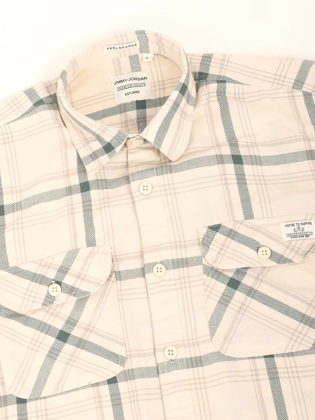 Alain Oxford Full Sleeve Beige Shirt for Men