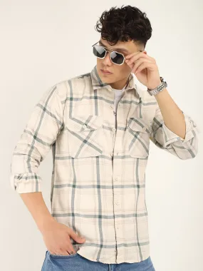 Alain Oxford Full Sleeve Beige Shirt for Men