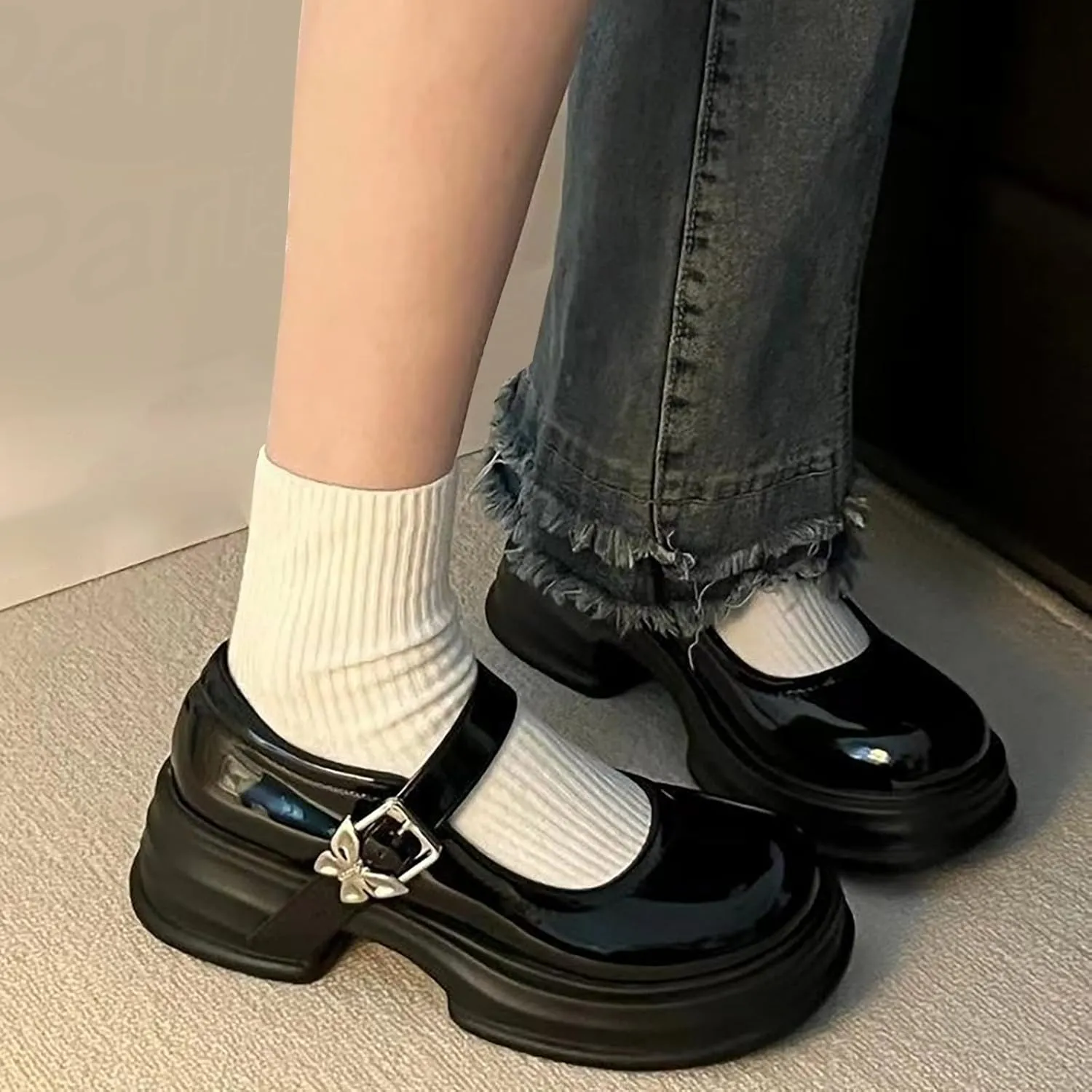 Girls Dress Shoes Chunky Loafers for Girl Platform Mary Jane School Uniform Shoes Round Toe Slip On Kids Dress up Shoes