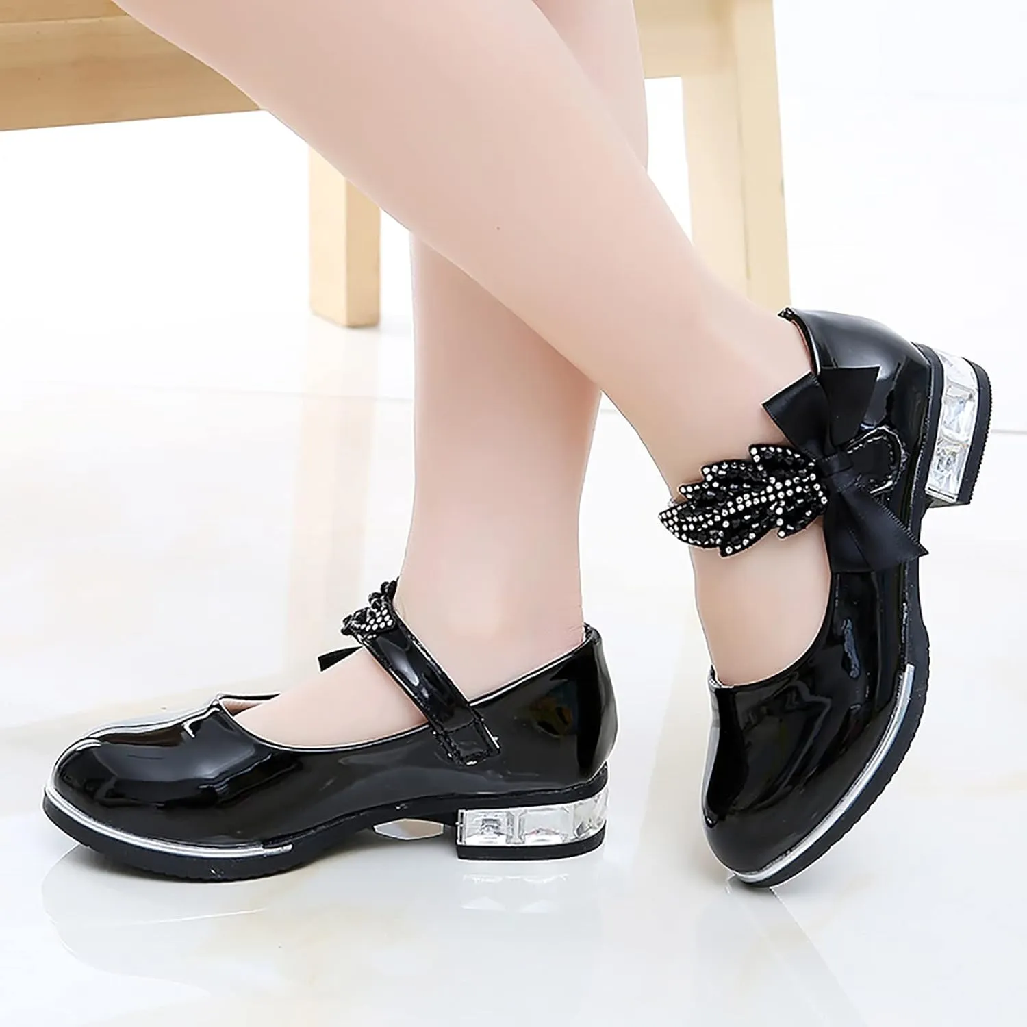 Girls PU Leather Mary Jane Ballet Flat𝘀 Princess Low Heel School Wedding Par𝘁y Dress Shoes for Toddler Kids