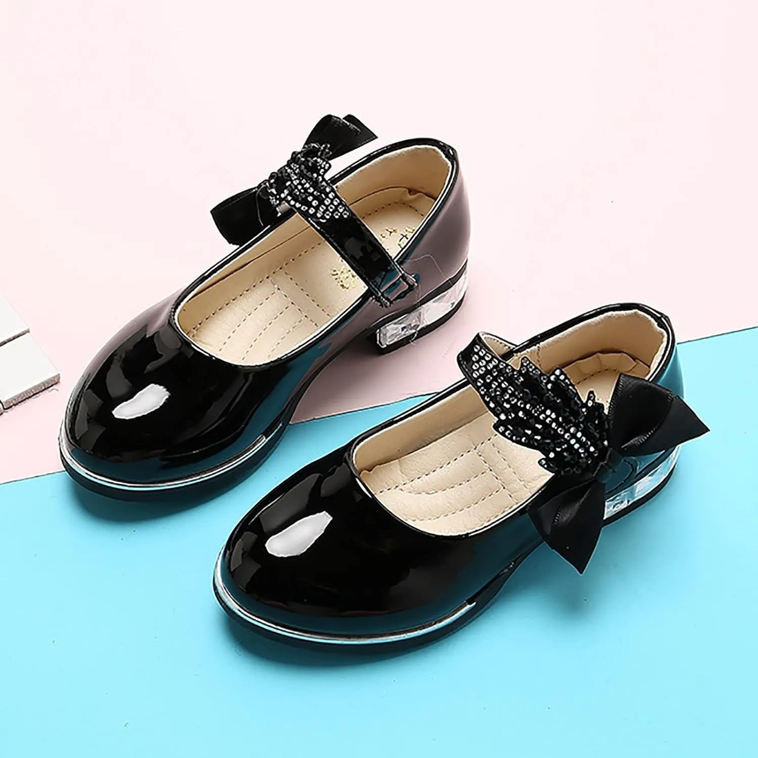 Girls PU Leather Mary Jane Ballet Flat𝘀 Princess Low Heel School Wedding Par𝘁y Dress Shoes for Toddler Kids