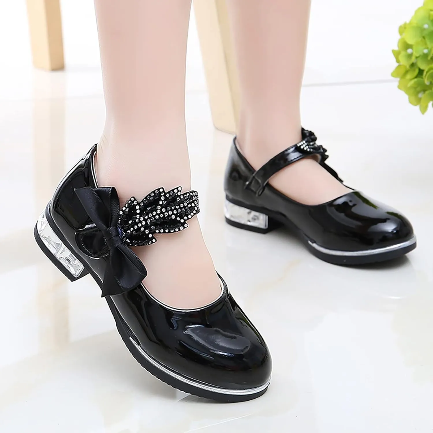 Girls PU Leather Mary Jane Ballet Flat𝘀 Princess Low Heel School Wedding Par𝘁y Dress Shoes for Toddler Kids