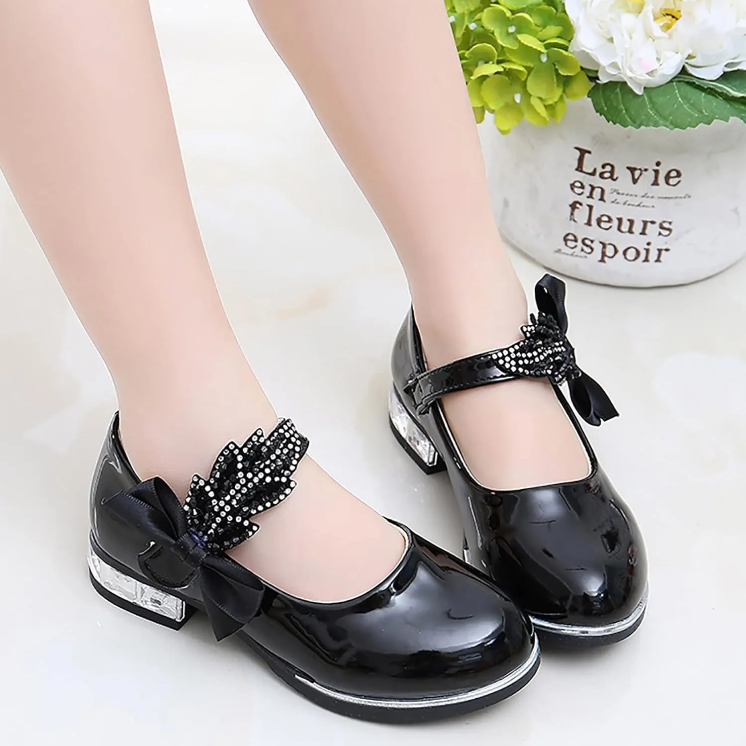 Girls PU Leather Mary Jane Ballet Flat𝘀 Princess Low Heel School Wedding Par𝘁y Dress Shoes for Toddler Kids