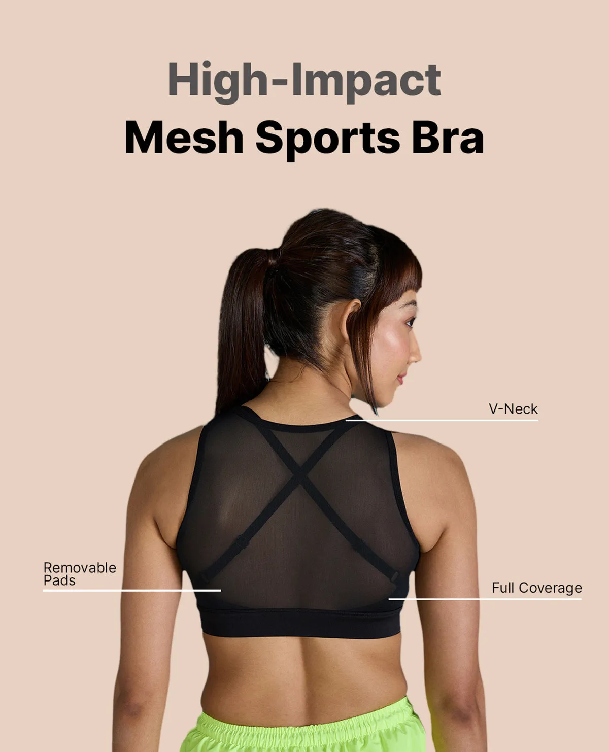High Impact & Full Coverage Mesh Sports Bra