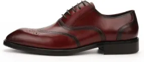HOOENG Dress Oxford for Men Lace Up Brogue Raised Wing-tip Square Toe Cow Leather Low Top Non Slip Rubber Sole Block Heel Slip Insubordinate Classic (Color : Wine Red, Size : 6.5)