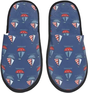 House Slippers for Womens Men - Navy Boat Soft House Shoes Fuzzy Slippers, Lightweight Slip-On Cozy House Slippers for Womens Indoor Outdoor