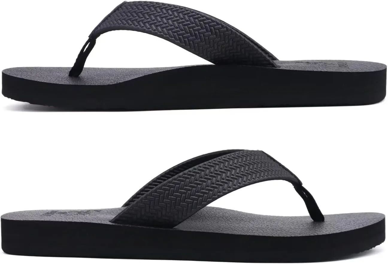 KuaiLu Men's Leather Flip Flops Arch Support Summer Beach Pool Water Thong Sandals Waterproof Rubber Walking Shoes