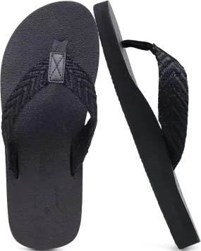 KuaiLu Men's Leather Flip Flops Arch Support Summer Beach Pool Water Thong Sandals Waterproof Rubber Walking Shoes