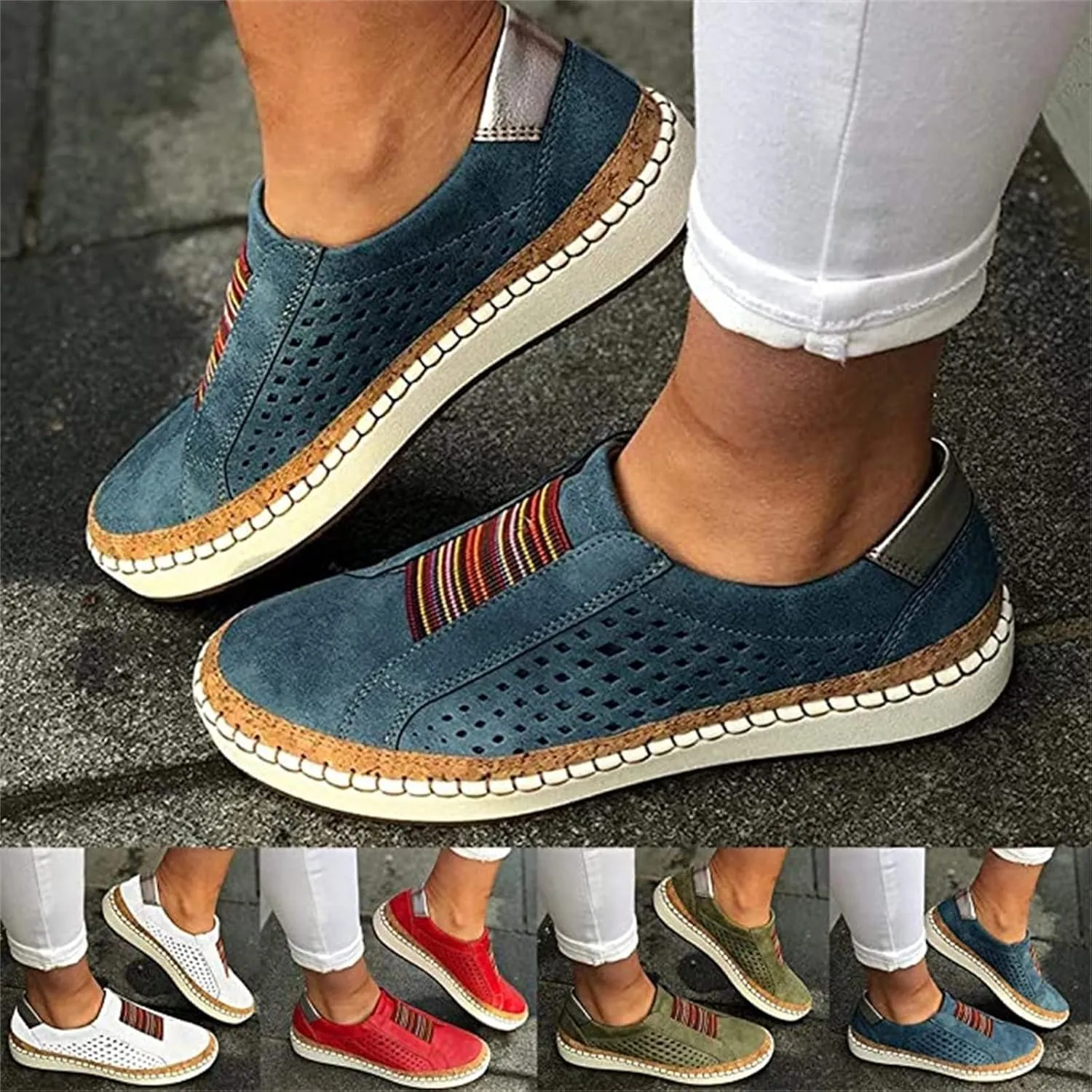 Ladmiple Sneakers For Women Slip On Wide Width Low Top Canvas Shoes Dressy Casual Summer Fashion Walking Flats Loafers
