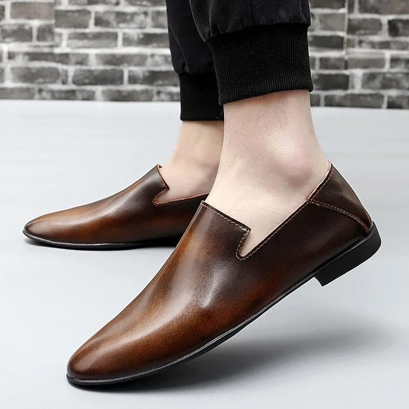 Leather Men Dress Shoes Breathable Mens Casual Shoes Men Lazy Lightweight Bean Shoes Slip-on Non-Slip Men Driving Shoes