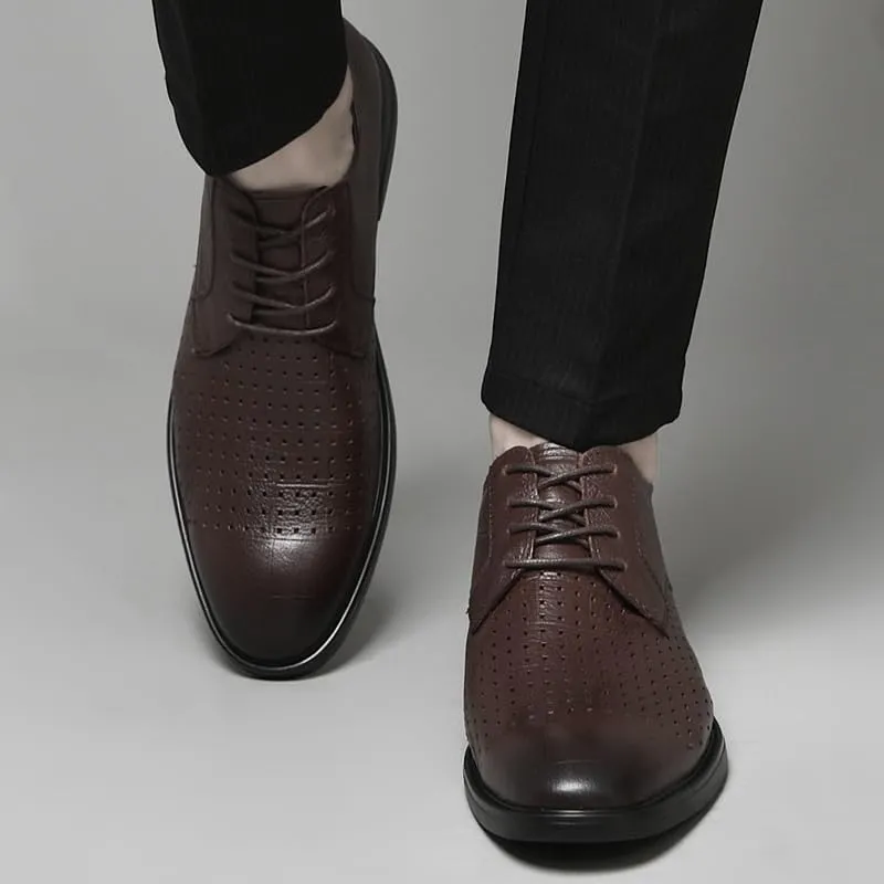 Men's Dress Shoes Summer Breathable Men Brogue Oxfords Shoes Fashion Lace Up Retro Casual Tuxedo Shoes for Men