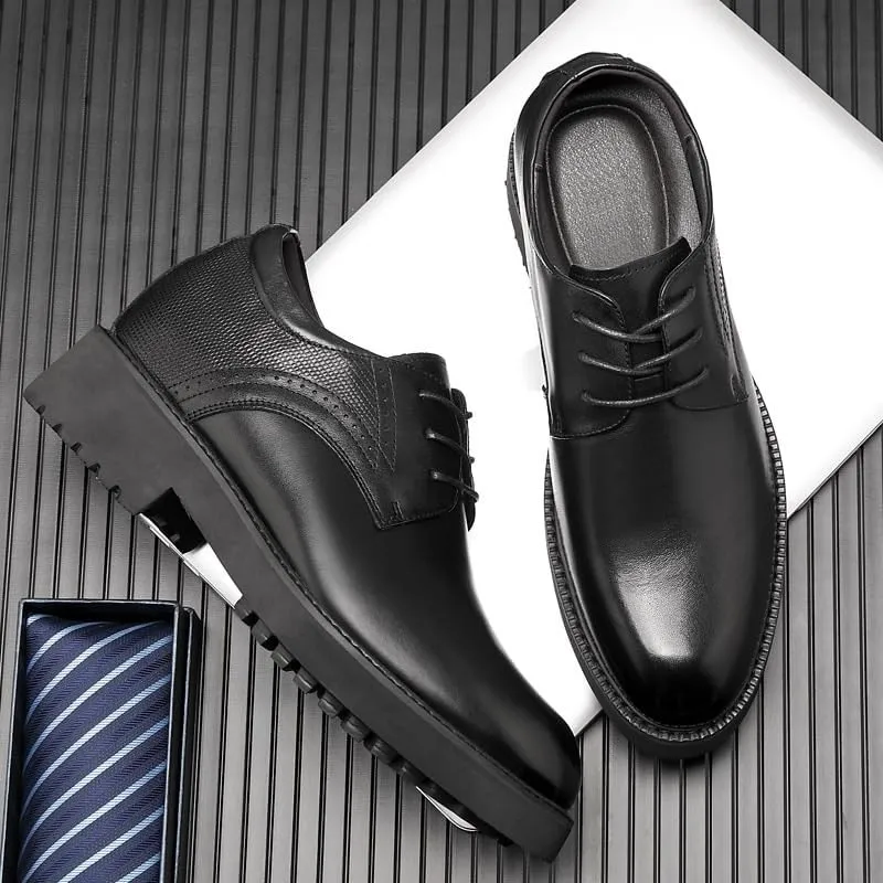 Men's Genuine Leather Oxfords Shoes Fashion Lace up Formal Business Men Dress Shoes Non-Slip Soft Sole Casual Shoes(7)