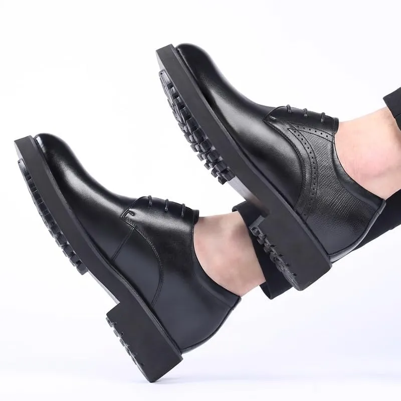 Men's Genuine Leather Oxfords Shoes Fashion Lace up Formal Business Men Dress Shoes Non-Slip Soft Sole Casual Shoes(7)