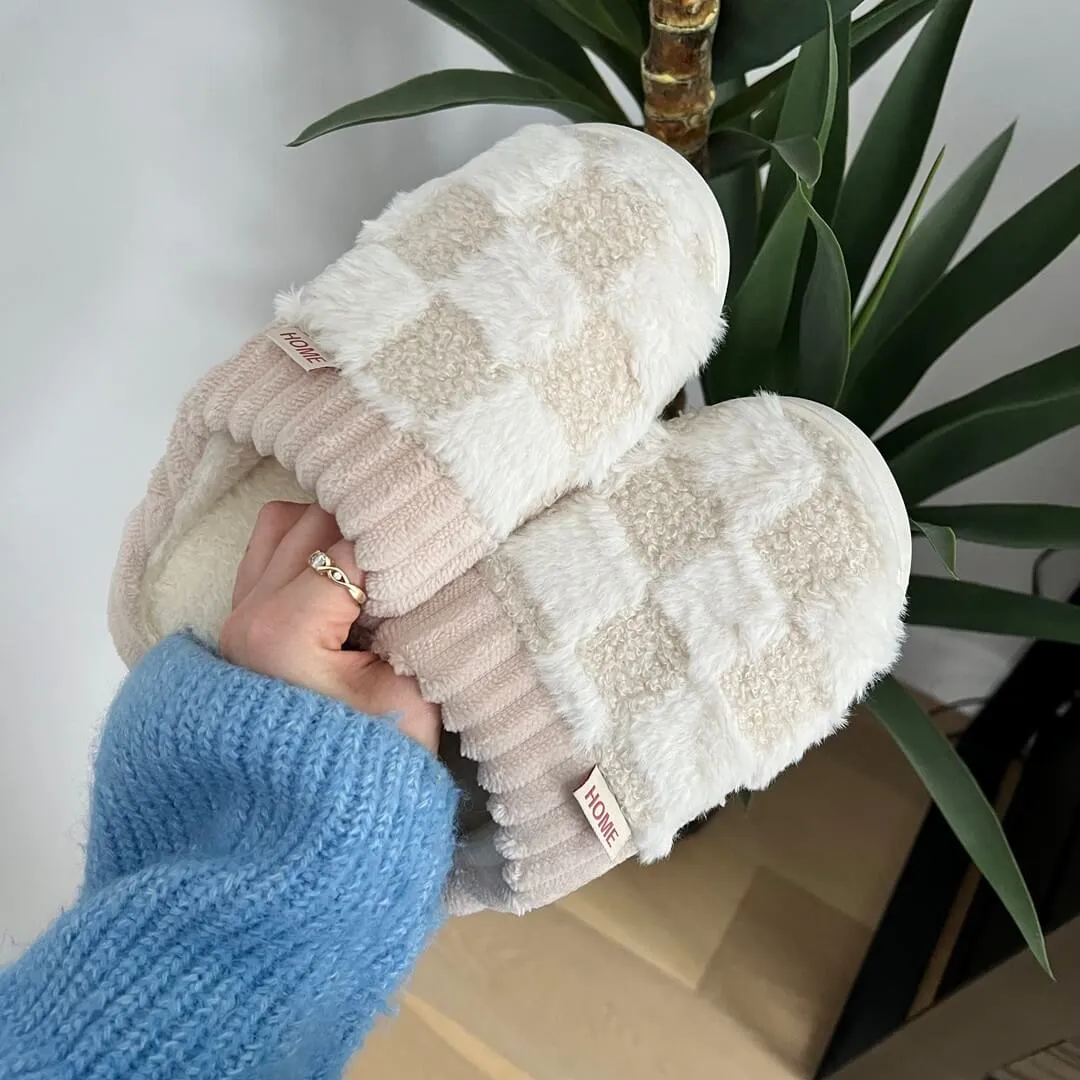 Nordic Checkered Fluffy Slippers