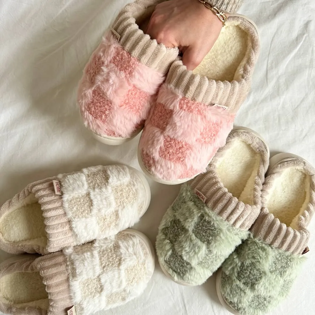 Nordic Checkered Fluffy Slippers