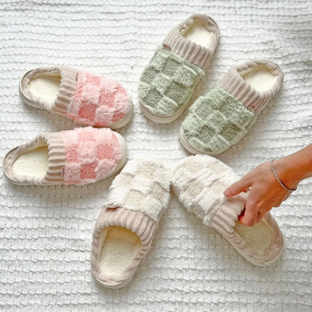 Nordic Checkered Fluffy Slippers