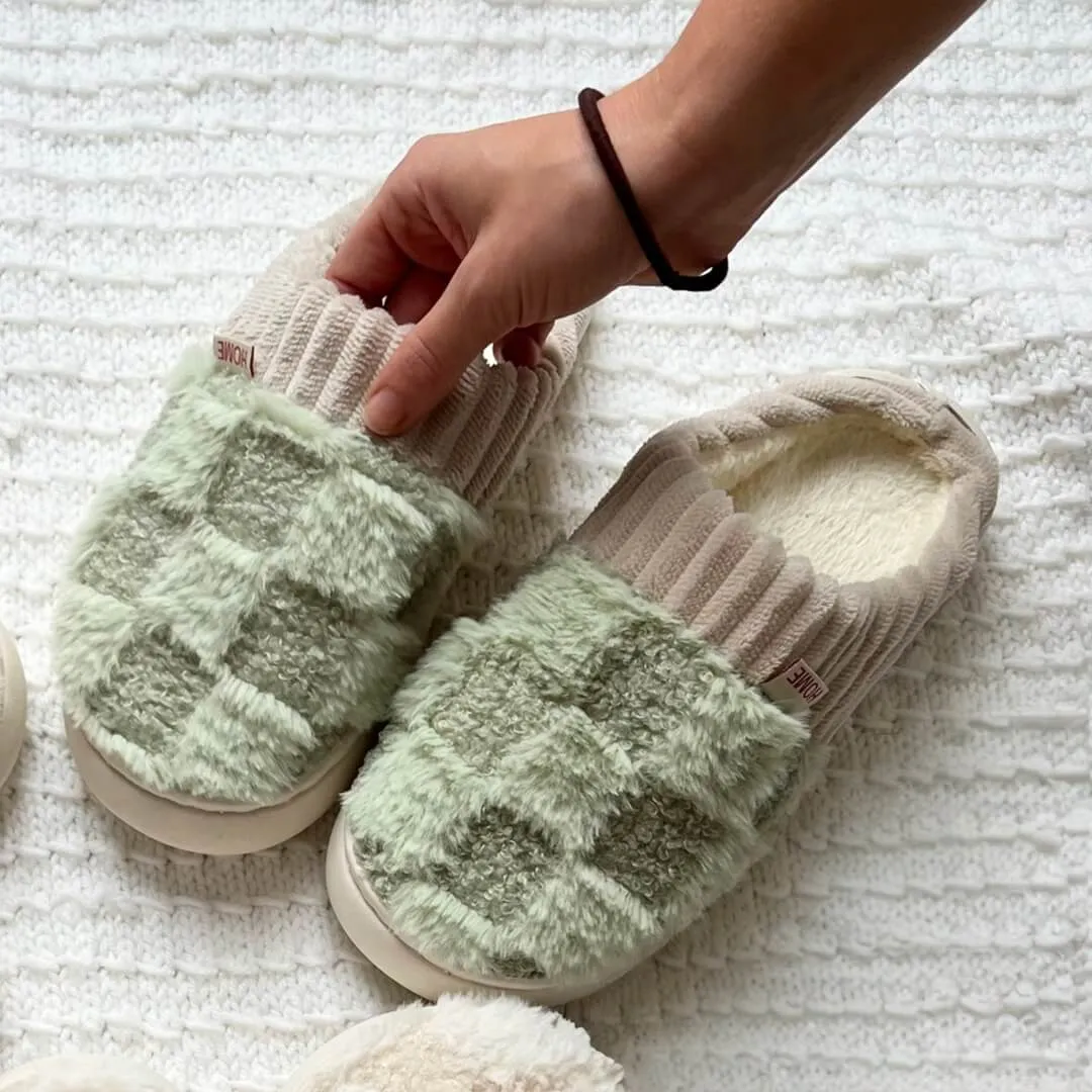 Nordic Checkered Fluffy Slippers