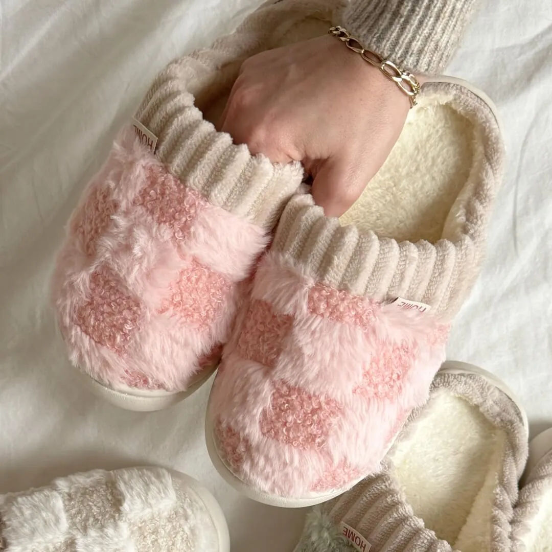 Nordic Checkered Fluffy Slippers