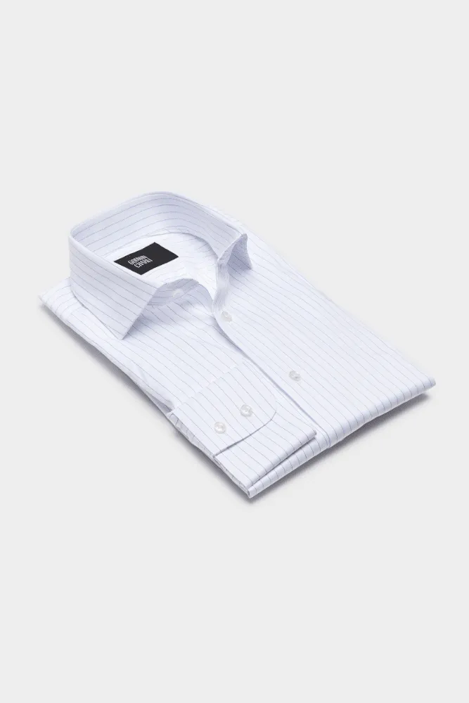 Pilot (BC) Shirt - White with Narrow Blue Stripe Cotton