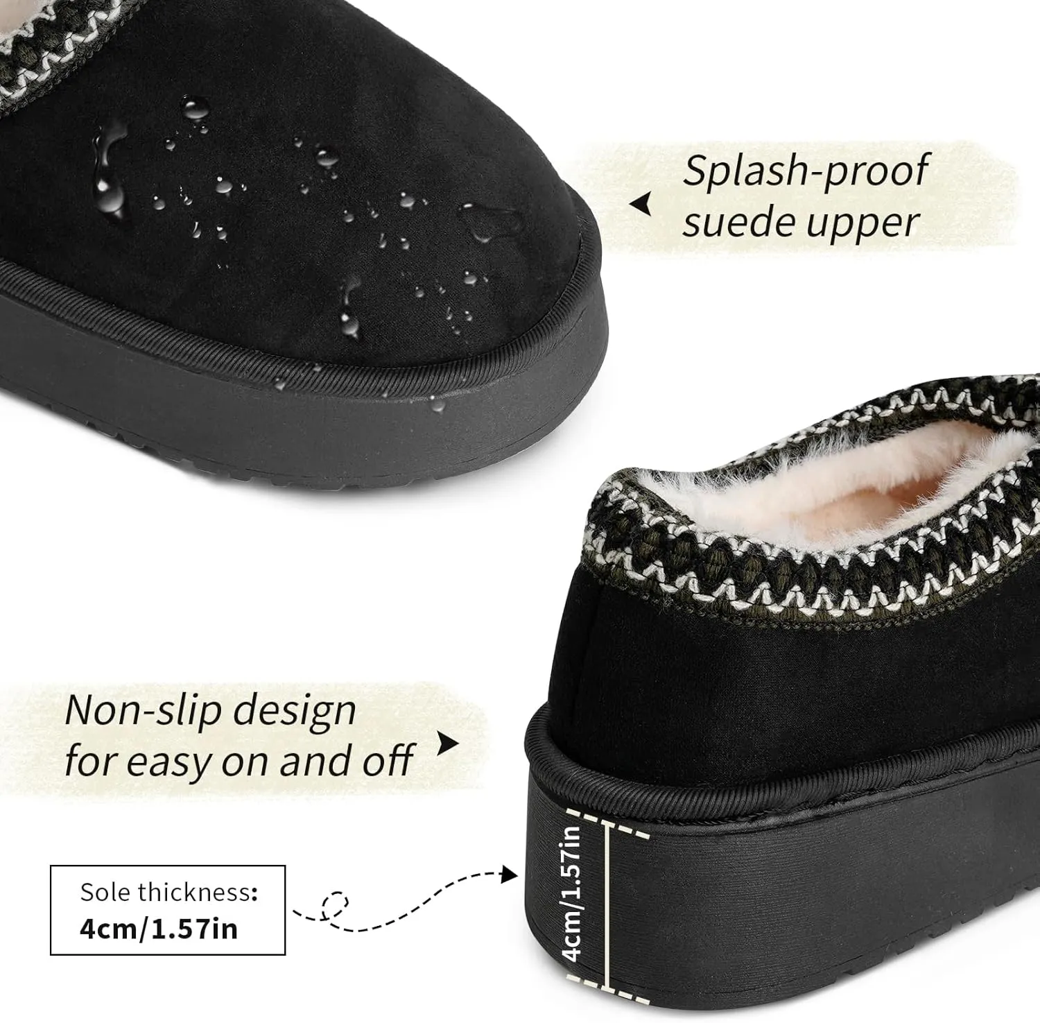 Platform Slippers for Women Mini Fuzzy Boots, Super Light EVA 4cm Thick Sole, Fur Fleece Lined, Cozy and Stylish Slipper for Outdoor Indoor