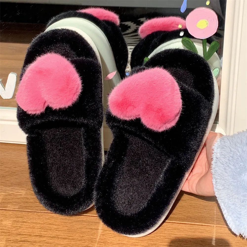 Plush Heart Slippers for Women