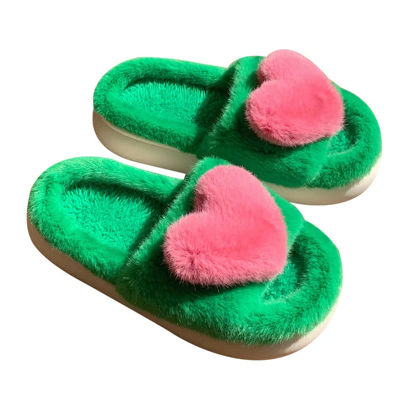 Plush Heart Slippers for Women