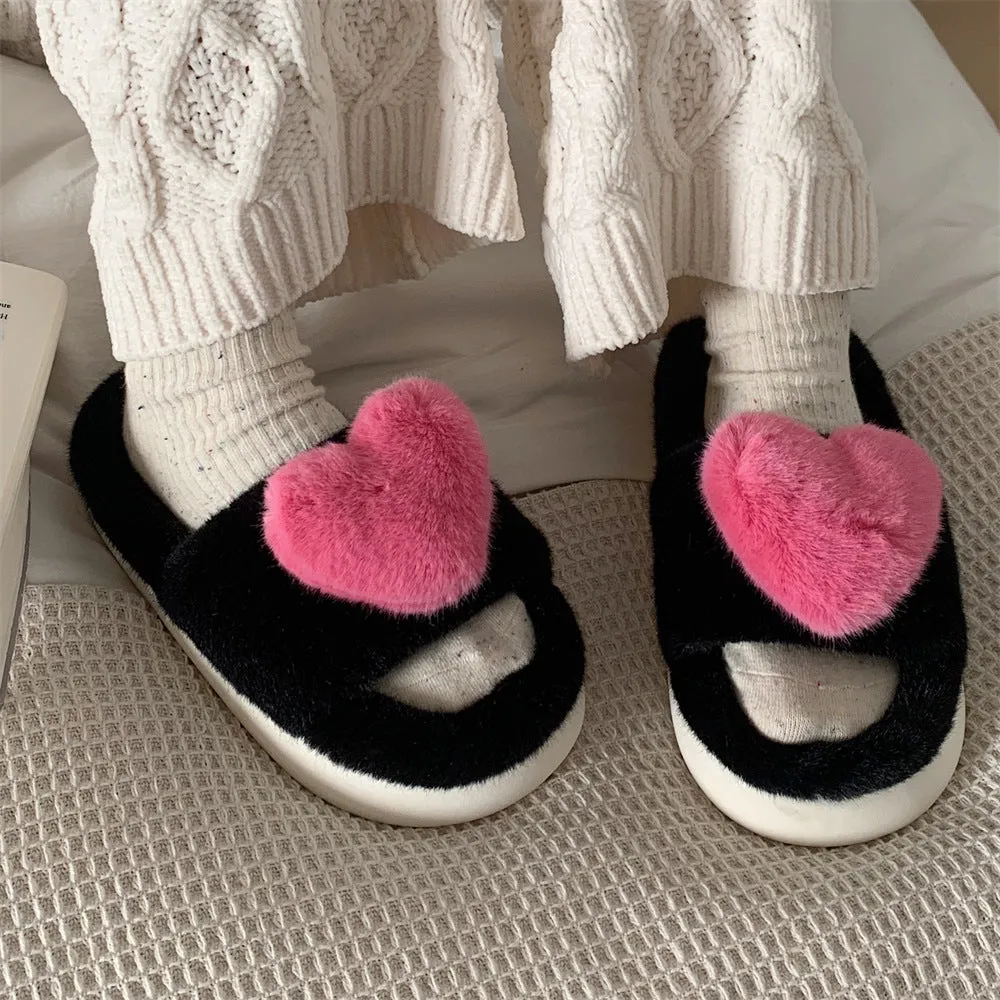 Plush Heart Slippers for Women