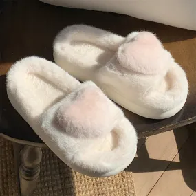 Plush Heart Slippers for Women