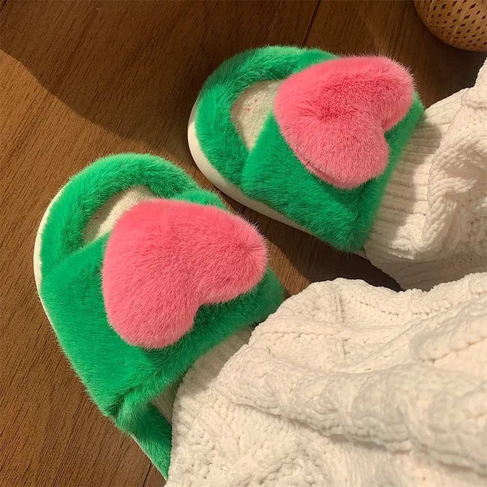 Plush Heart Slippers for Women