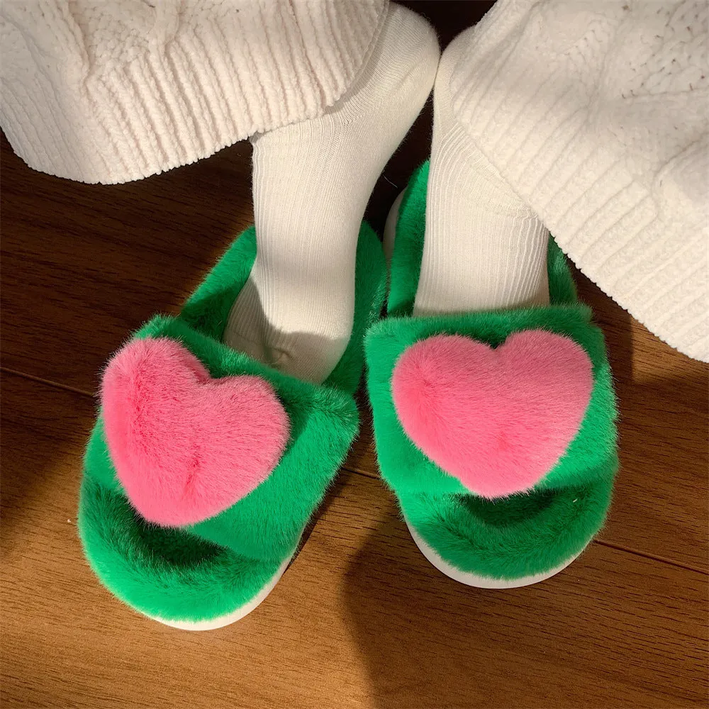 Plush Heart Slippers for Women