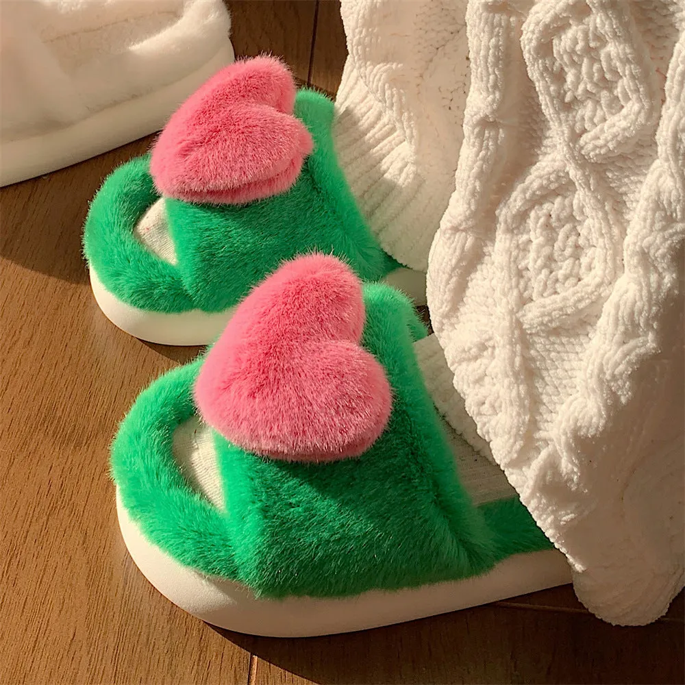 Plush Heart Slippers for Women