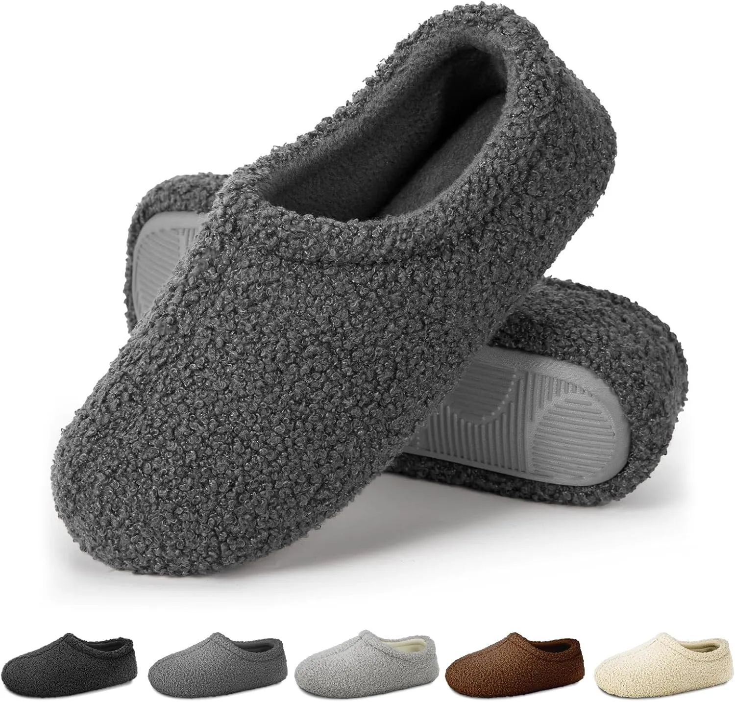Slippers for Women Indoor Fuzzy Womens Mens Slippers Bedroom House Shoes with Memory Foam Curly Fleece for Indoor Outdoor