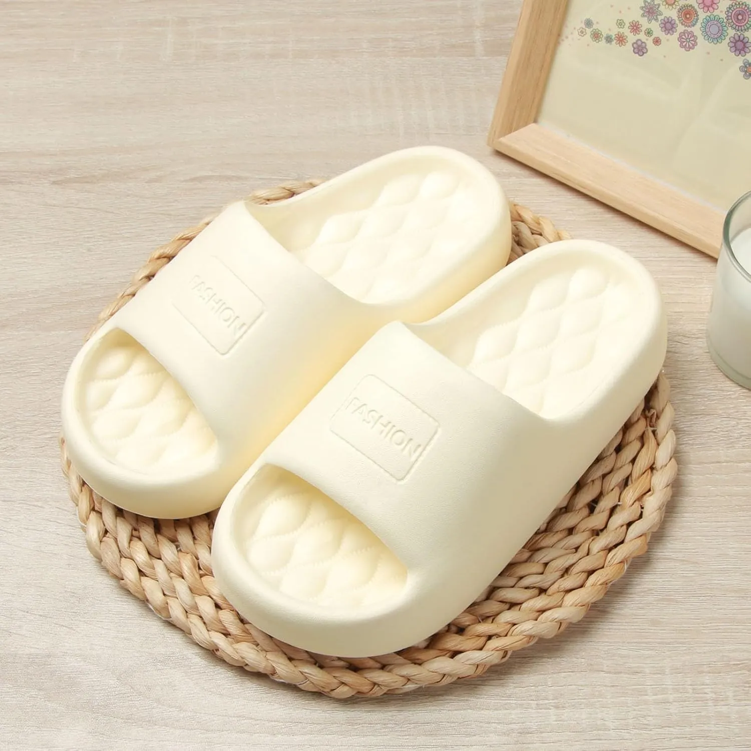 Summer Cloud Slides for Women and Men Soft Cloud Slippers Slides Easy Clean Thick Sole Glass Slippers for Women