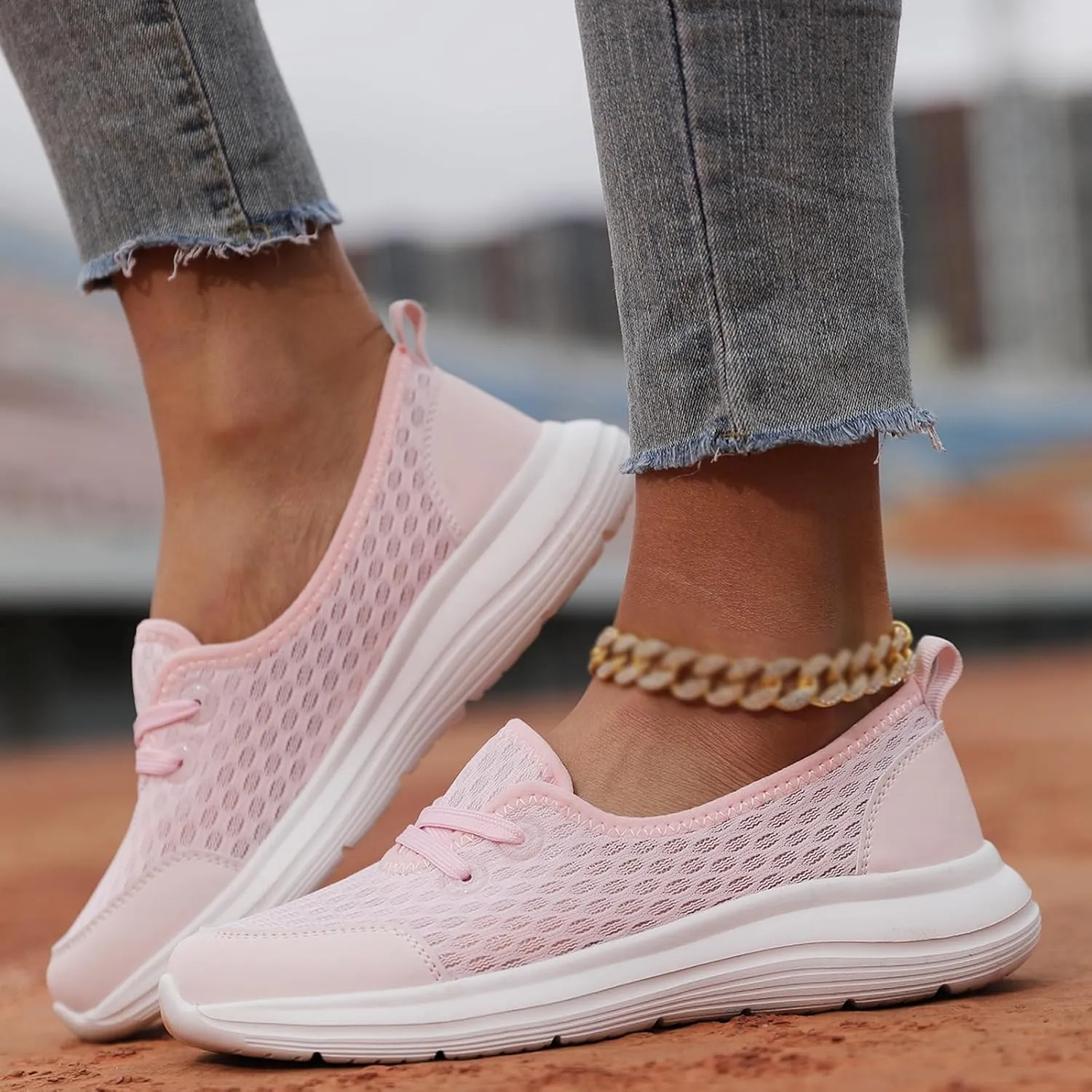 Walking Shoes Women Breathable Mesh Knit Sneakers Casual Ultra Light Low Top Loafers Fashion Orthotic Athletic Tennis Running Sneakers for Plantar Fasciitis