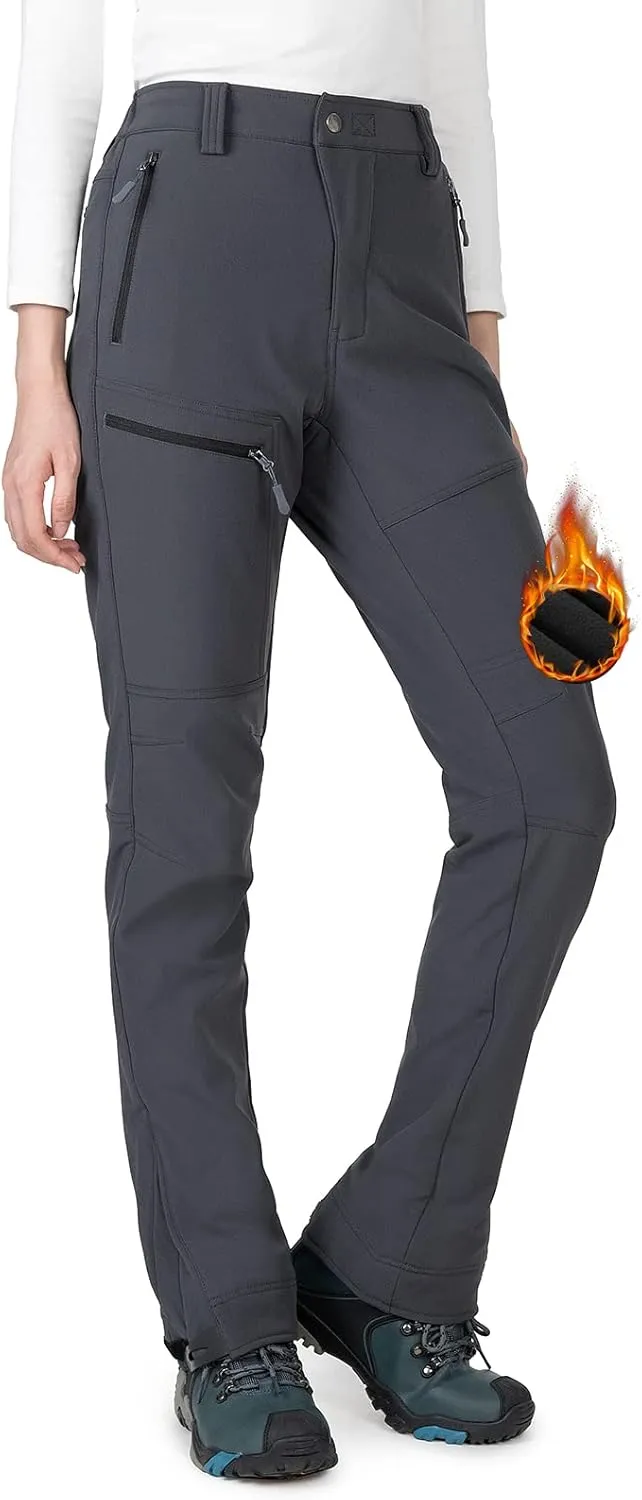 Wespornow Women's-Snow-Ski-Pants for Winter Outdoor Fleece-Lined-Water-Resistant-Hiking-Insulated-Pants with Zipper Pockets