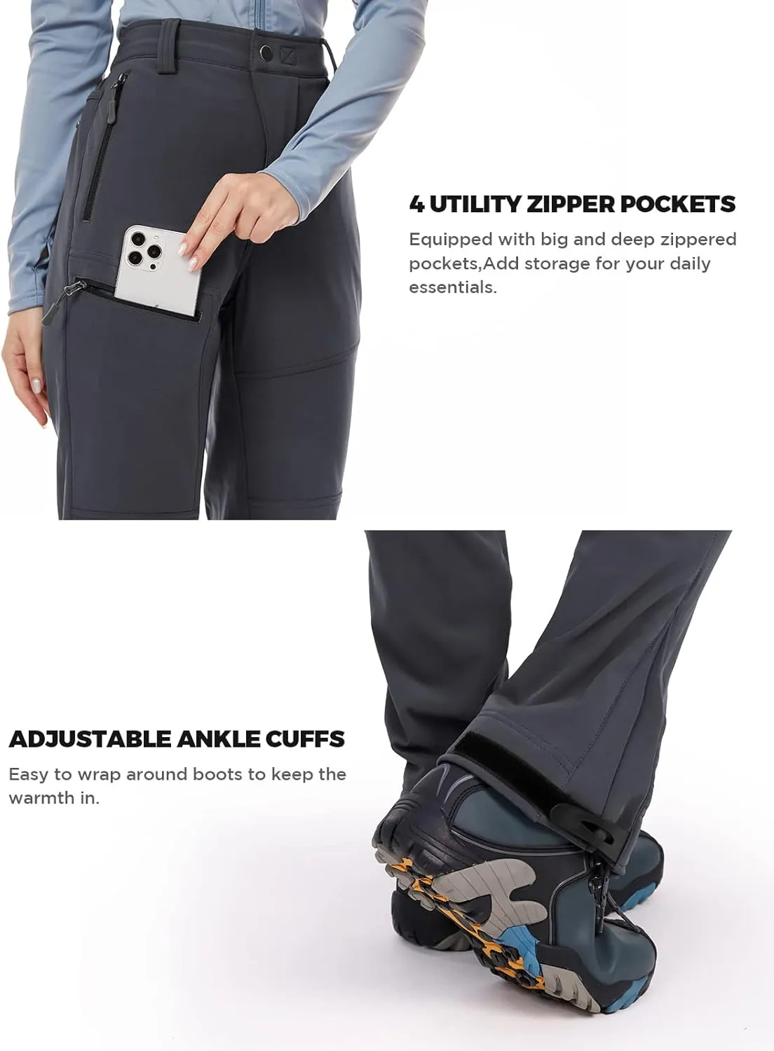 Wespornow Women's-Snow-Ski-Pants for Winter Outdoor Fleece-Lined-Water-Resistant-Hiking-Insulated-Pants with Zipper Pockets