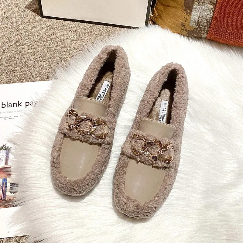 Women Winter Outer Wear Thick Soled Plus Velvet Slippers