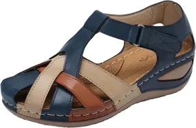 Women's Bow Walking Shoes Cross Buckle Sandals Large Size Lightweight Soft Bottom Shoes Round Toe Slope Heel Sandals