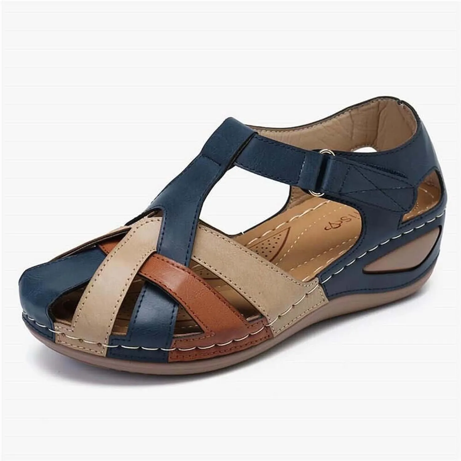 Women's Bow Walking Shoes Cross Buckle Sandals Large Size Lightweight Soft Bottom Shoes Round Toe Slope Heel Sandals
