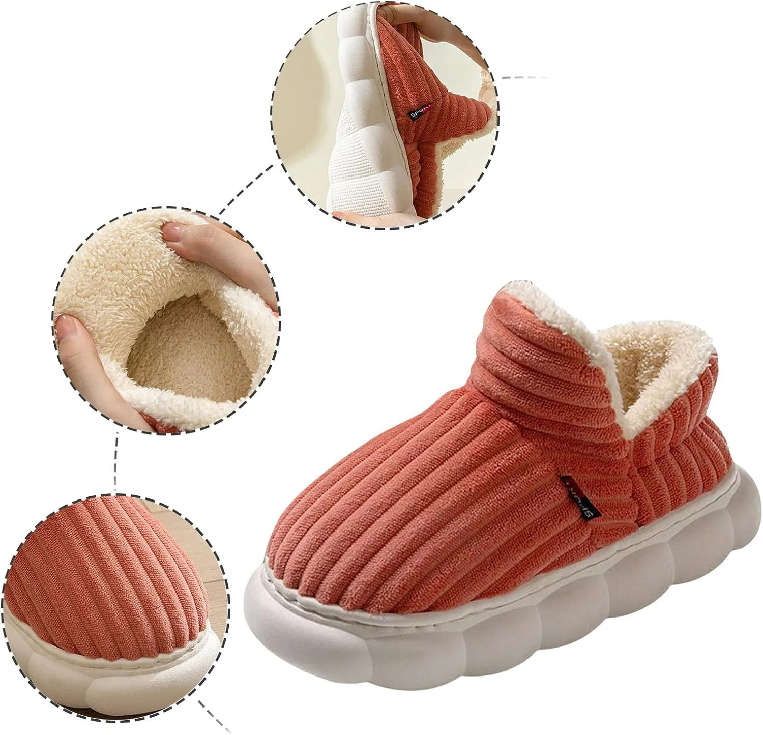 Women's Fleece Lined Slippers Couple Solid Thick Sole Slippers Plus Velvet Boot for Women Hard Soles