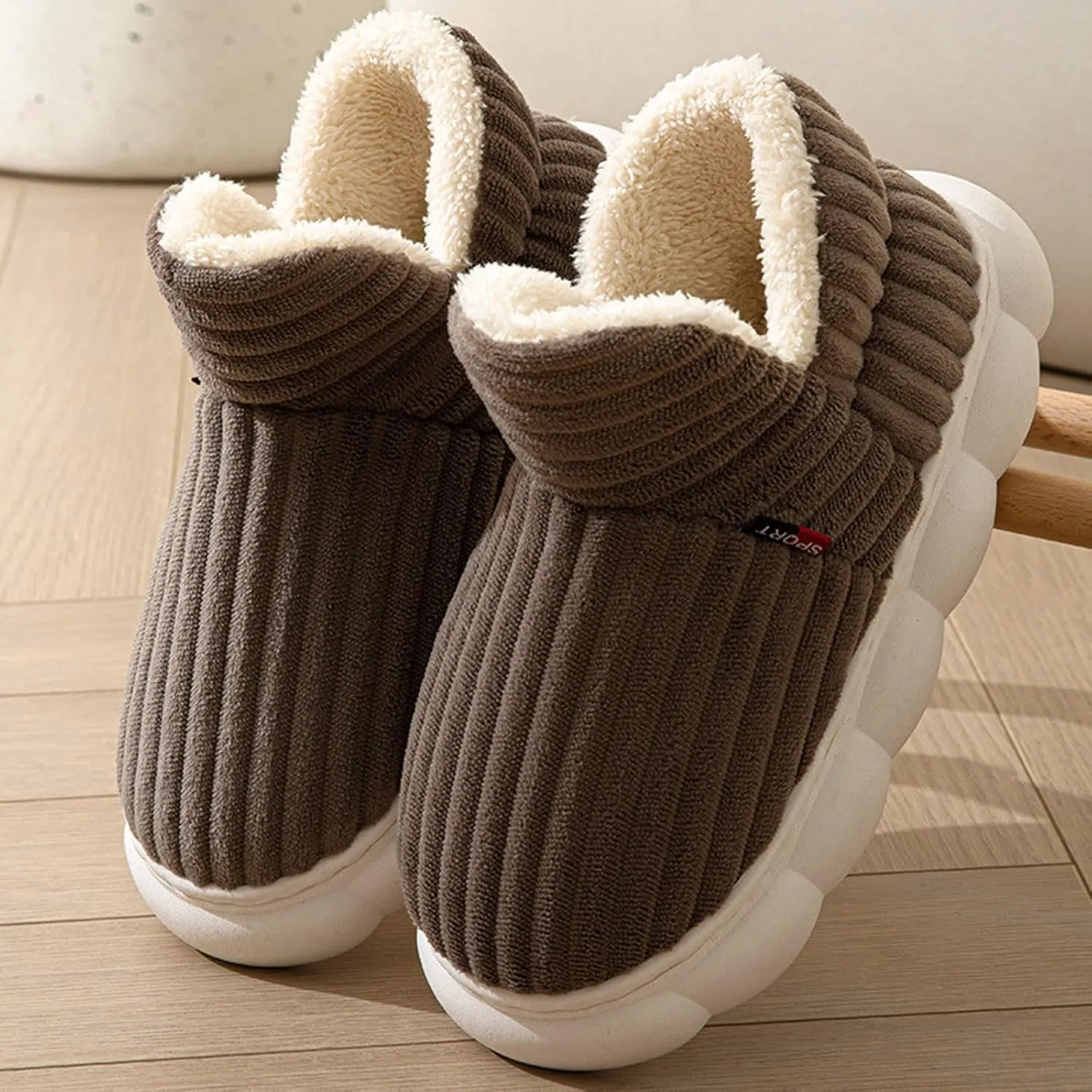 Women's Fleece Lined Slippers Couple Solid Thick Sole Slippers Plus Velvet Boot for Women Hard Soles