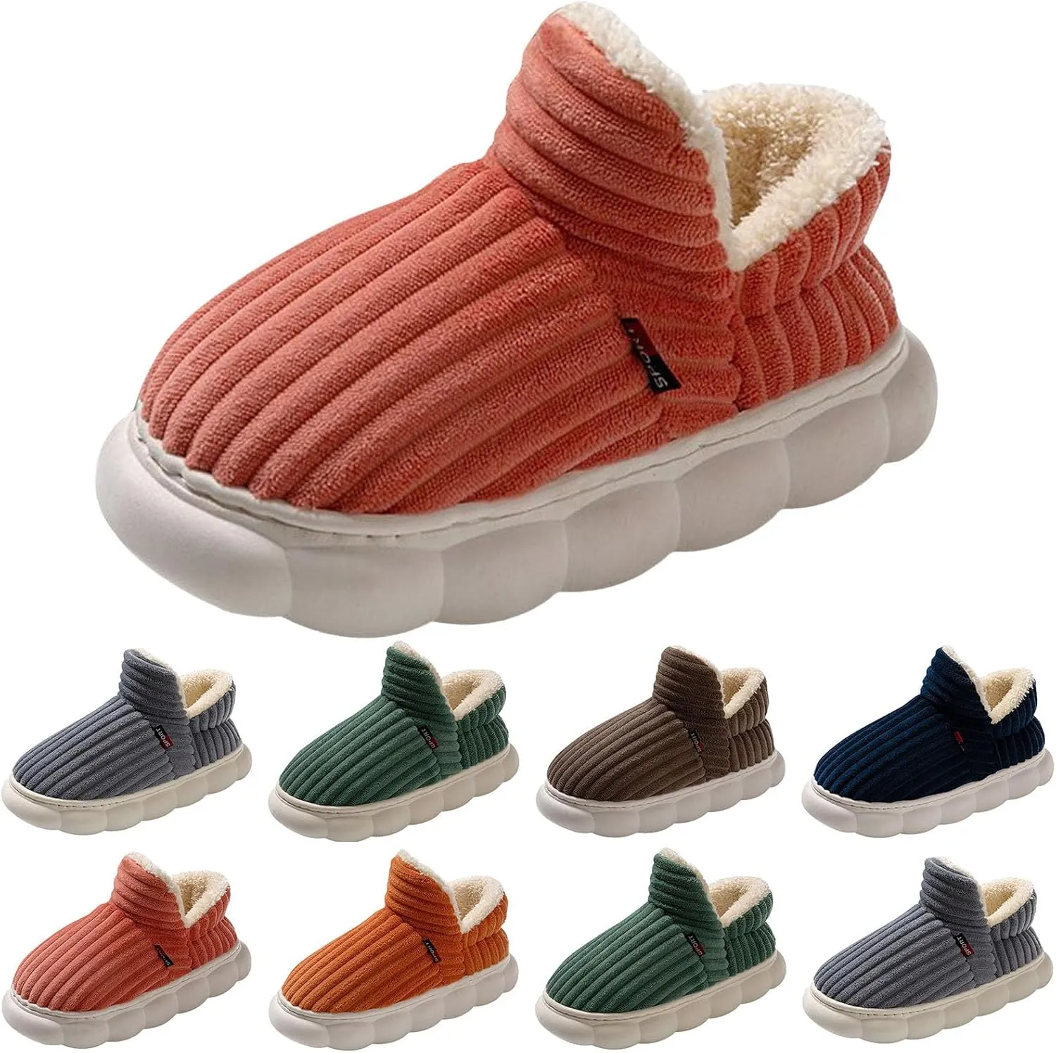 Women's Fleece Lined Slippers Couple Solid Thick Sole Slippers Plus Velvet Boot for Women Hard Soles