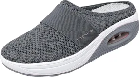 Women's Mule Shoes Air-Cushion Slip-On Walking Shoes Summer Backless Walking Sneakers Mesh Arch-Support Orthopedic Diabetic Shoe Casual Lightweight Breathable Slippers Closed Toe Slides