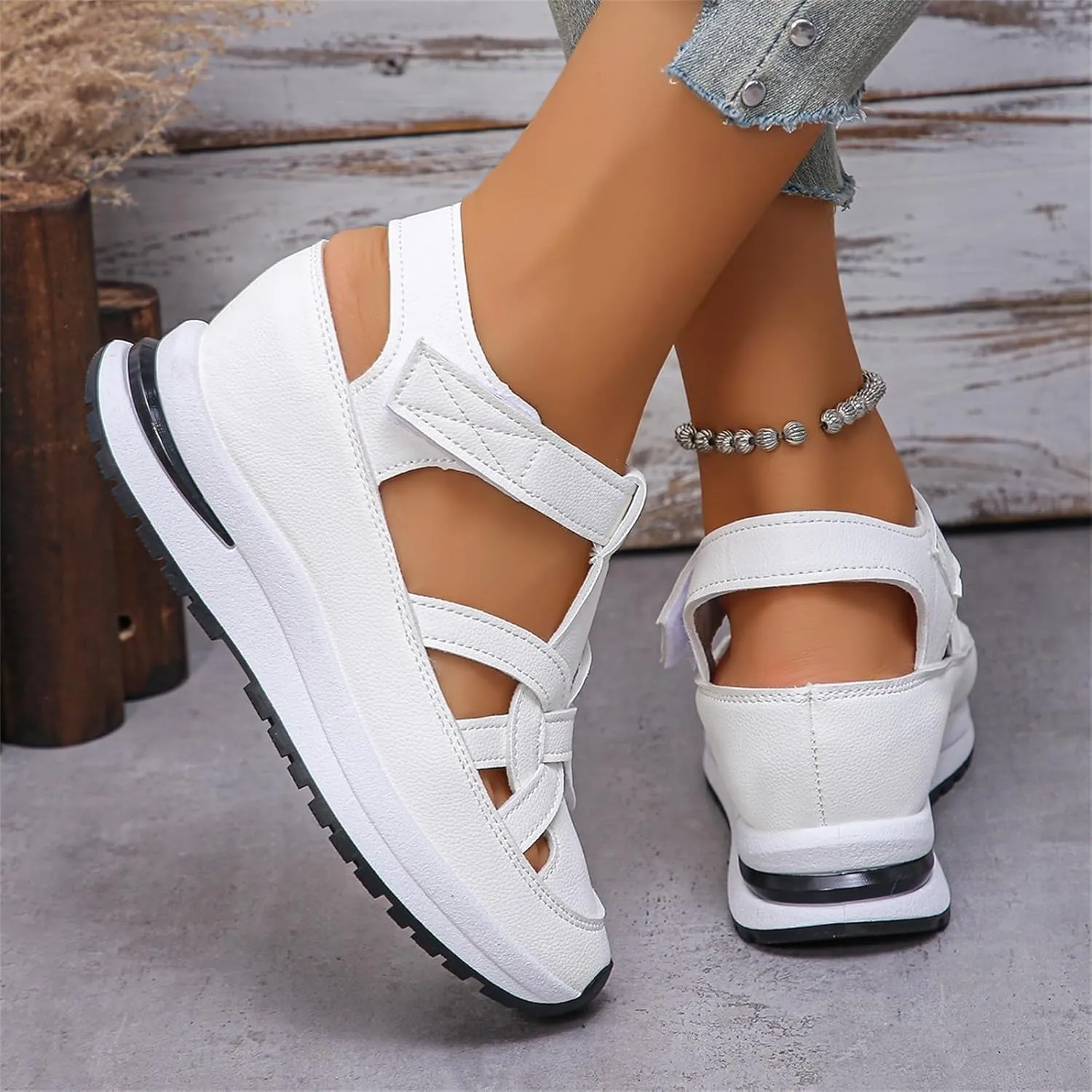 Womens Sports Sandals Closed Toe Platform Hollow Out Lightweight Comfortable Sandals Summer Soft Thick Sole Casual Athletic Muffin Shoes with Hook Loop Breathable Walking Going Out Outdoor Sandal