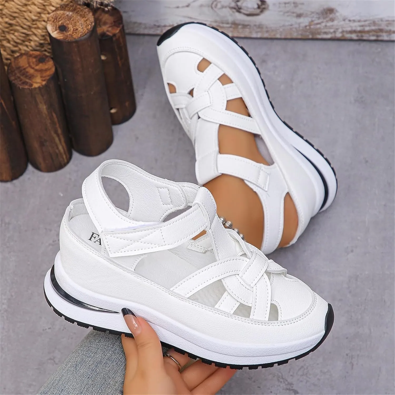 Womens Sports Sandals Closed Toe Platform Hollow Out Lightweight Comfortable Sandals Summer Soft Thick Sole Casual Athletic Muffin Shoes with Hook Loop Breathable Walking Going Out Outdoor Sandal
