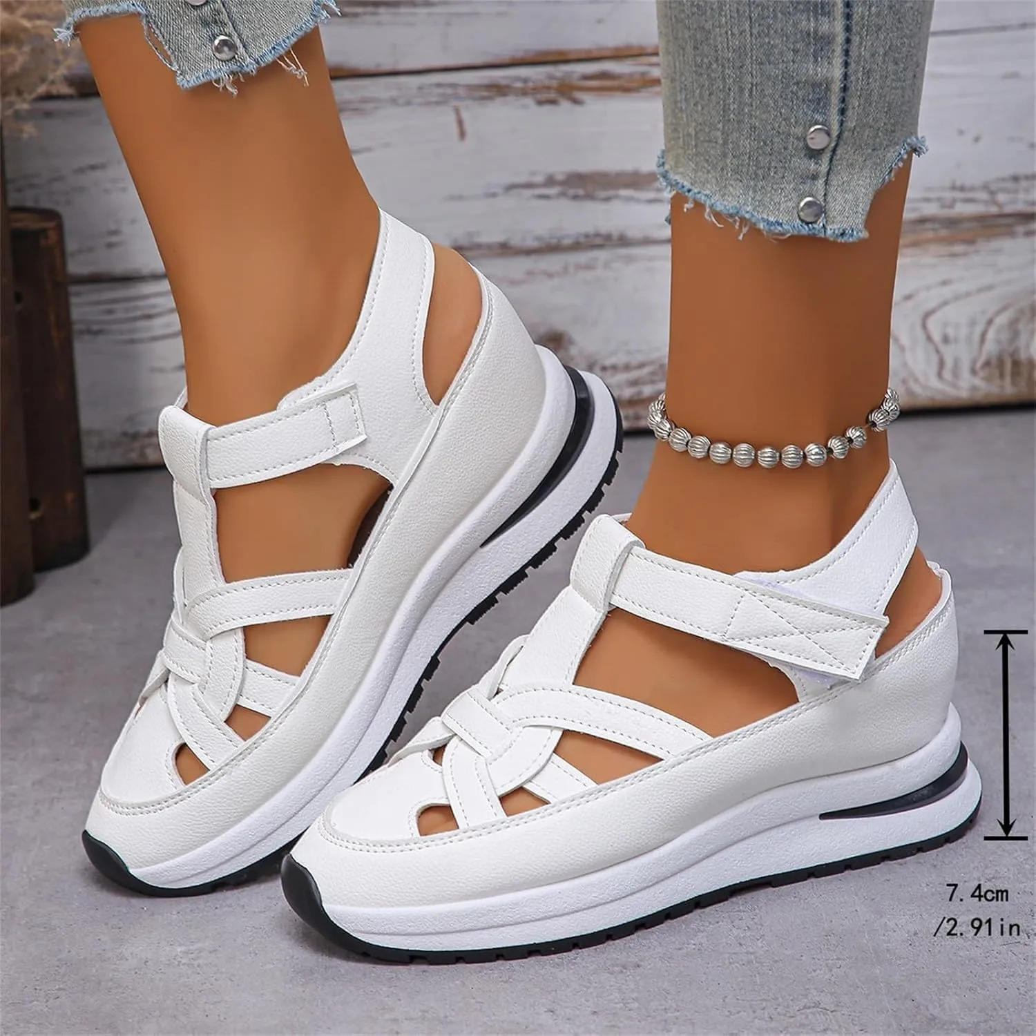 Womens Sports Sandals Closed Toe Platform Hollow Out Lightweight Comfortable Sandals Summer Soft Thick Sole Casual Athletic Muffin Shoes with Hook Loop Breathable Walking Going Out Outdoor Sandal
